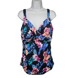 Lands' End Floral Wrap Underwire Tankini Top Size 14L